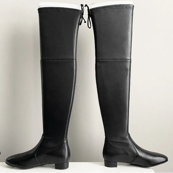 $895 Stuart Weitzman Genna 25 City Black Napa Leather Over The Knee Flat Boots 6 - Picture 2 of 16